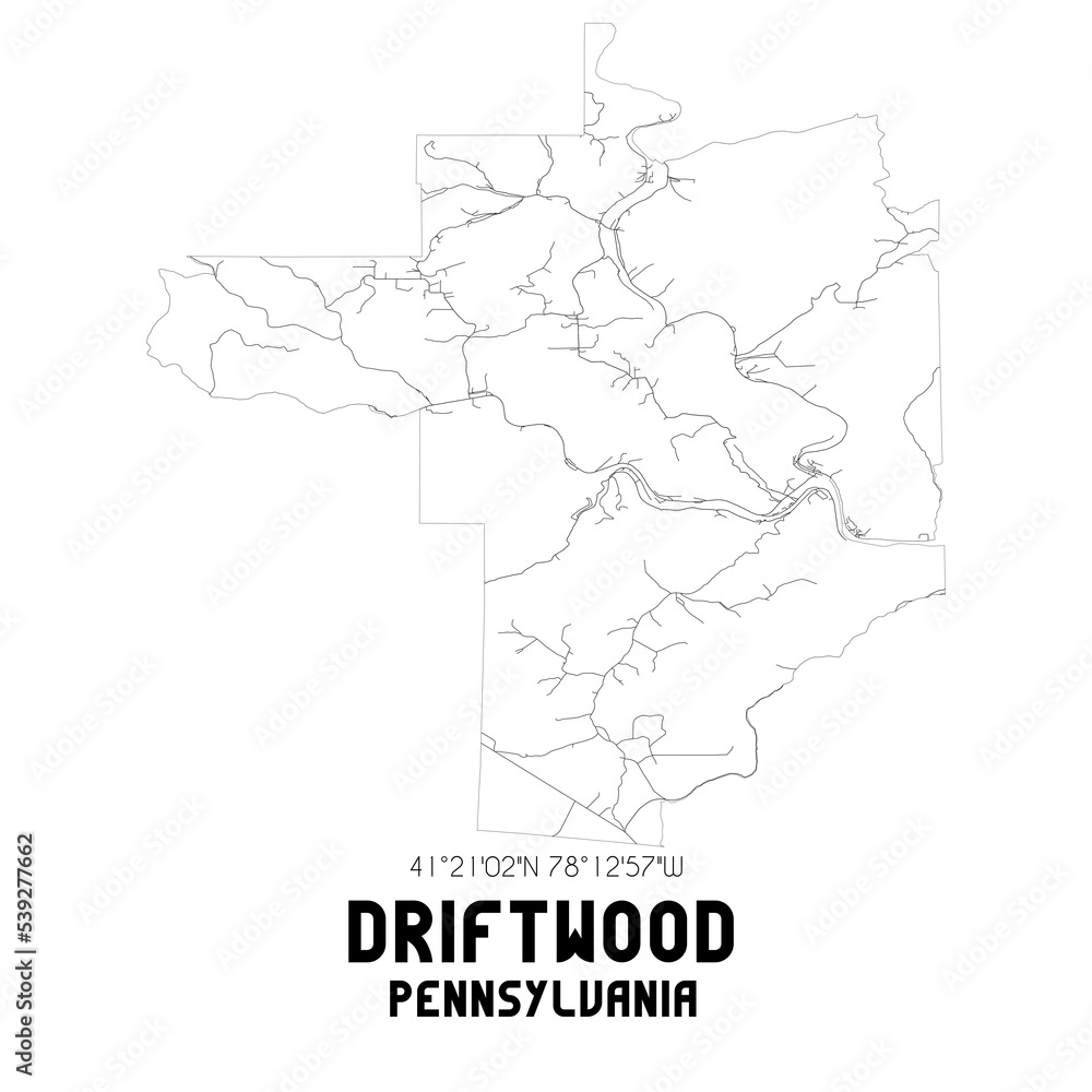 Driftwood Pennsylvania. US street map with black and white lines. Driftwood Pennsylvania. US street map with black and white lines.