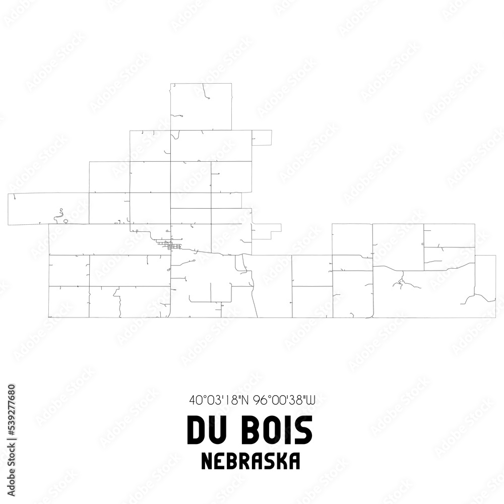 Du Bois Nebraska. US street map with black and white lines.
