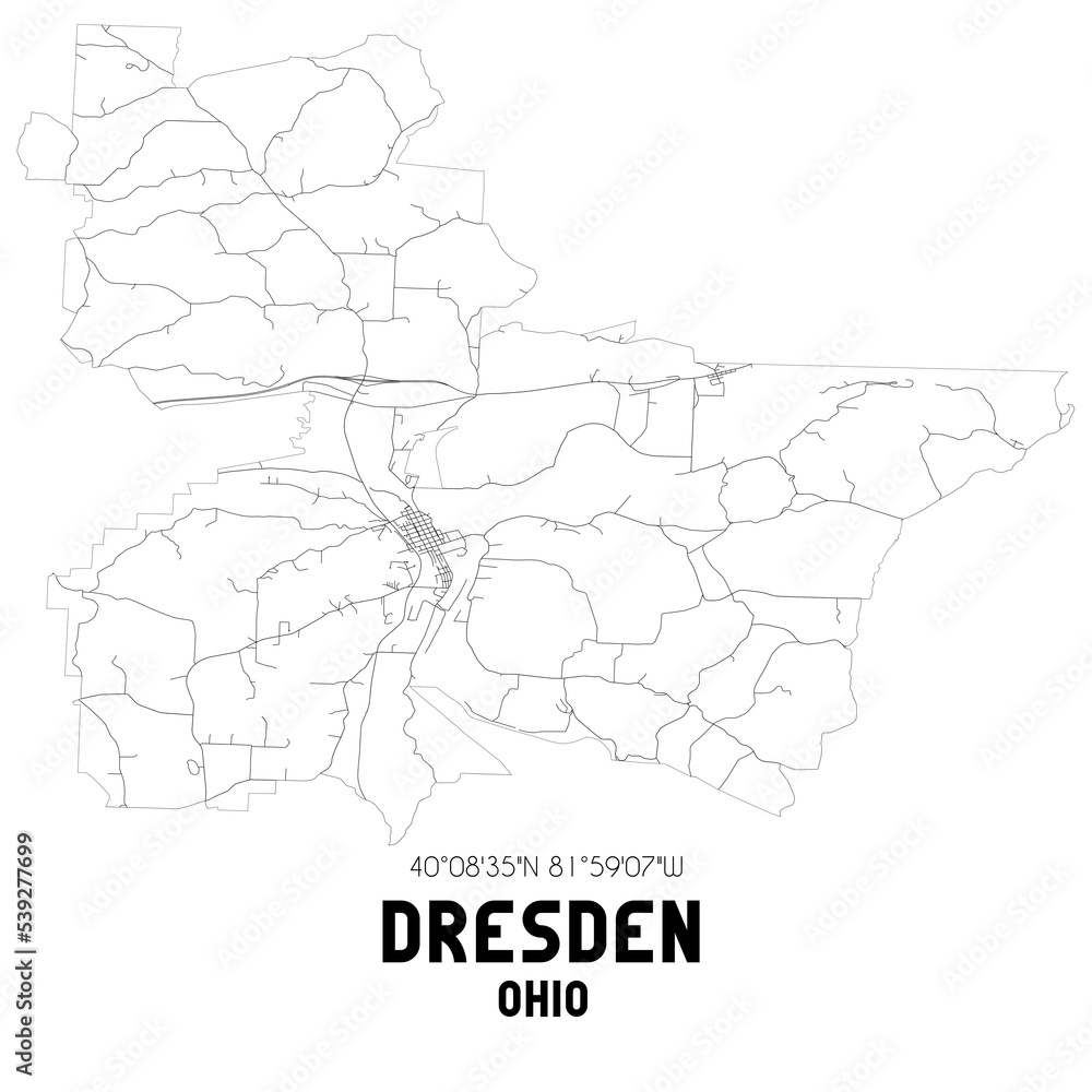 Naklejka premium Dresden Ohio. US street map with black and white lines.