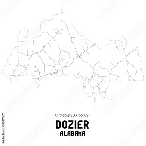 Dozier Alabama. US street map with black and white lines.