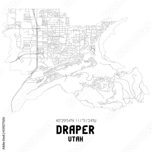 Draper Utah. US street map with black and white lines.