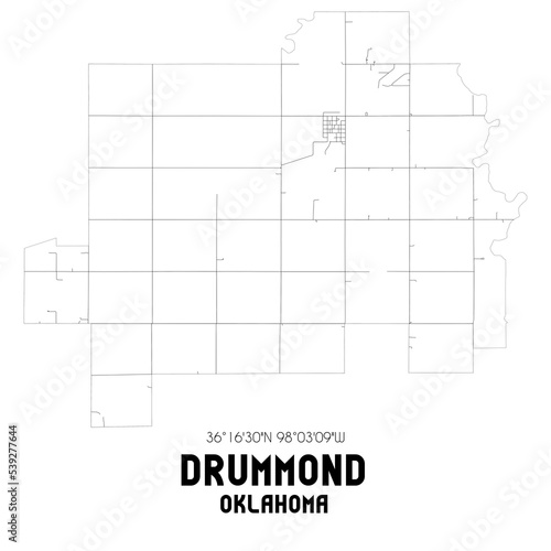 Drummond Oklahoma. US street map with black and white lines.