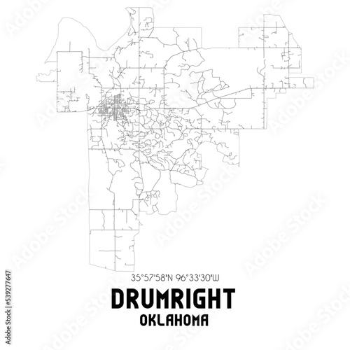 Drumright Oklahoma. US street map with black and white lines.