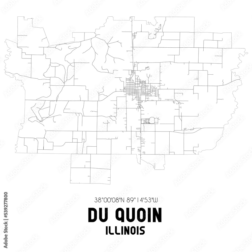 Du Quoin Illinois. US street map with black and white lines.