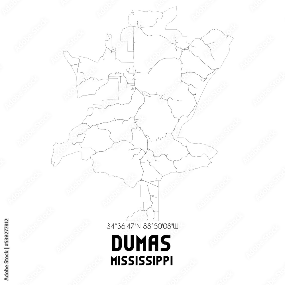 Dumas Mississippi. US street map with black and white lines. Dumas Mississippi. US street map with black and white lines.