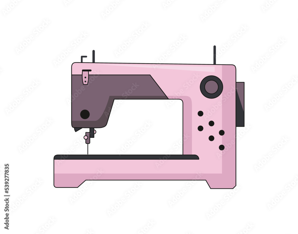 Sewing machine. Retro design form of tool for sewing. Colorful equipment of dressmaker. Vector illustration in flat style