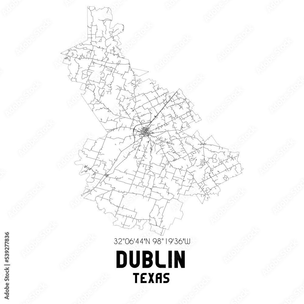 Dublin Texas. US street map with black and white lines. Dublin Texas. US street map with black and white lines.