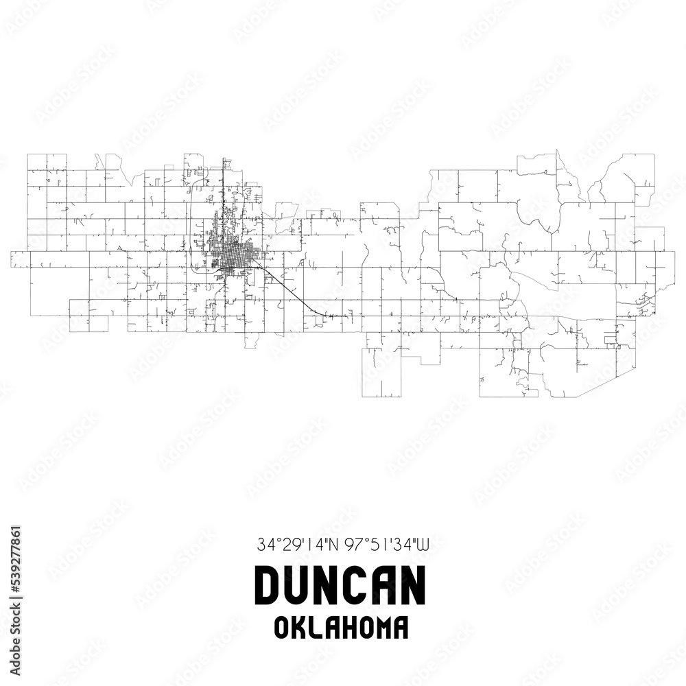Duncan Oklahoma. US street map with black and white lines. Duncan Oklahoma. US street map with black and white lines.