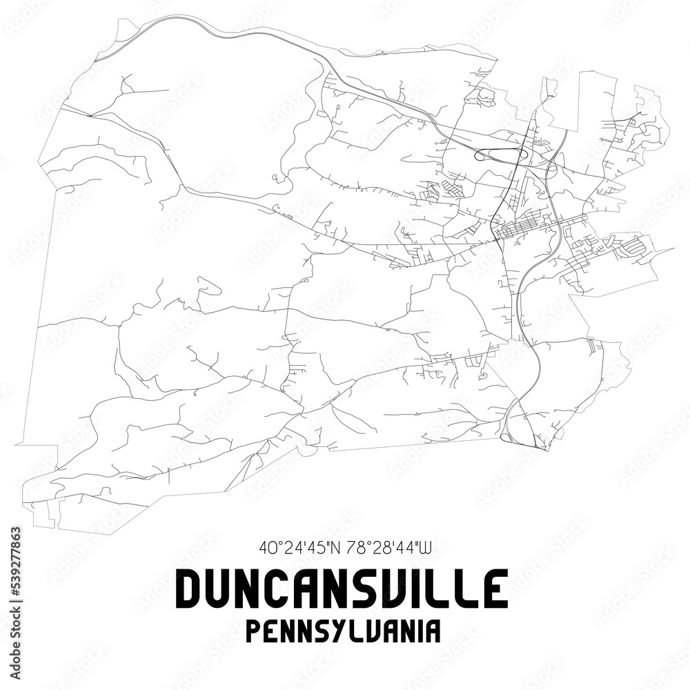 Duncansville Pennsylvania. US street map with black and white lines.
