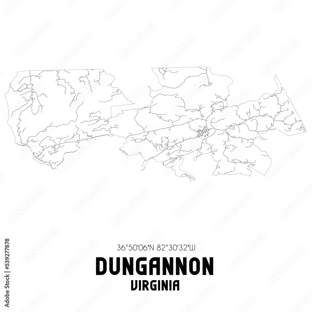 Dungannon Virginia. US street map with black and white lines.