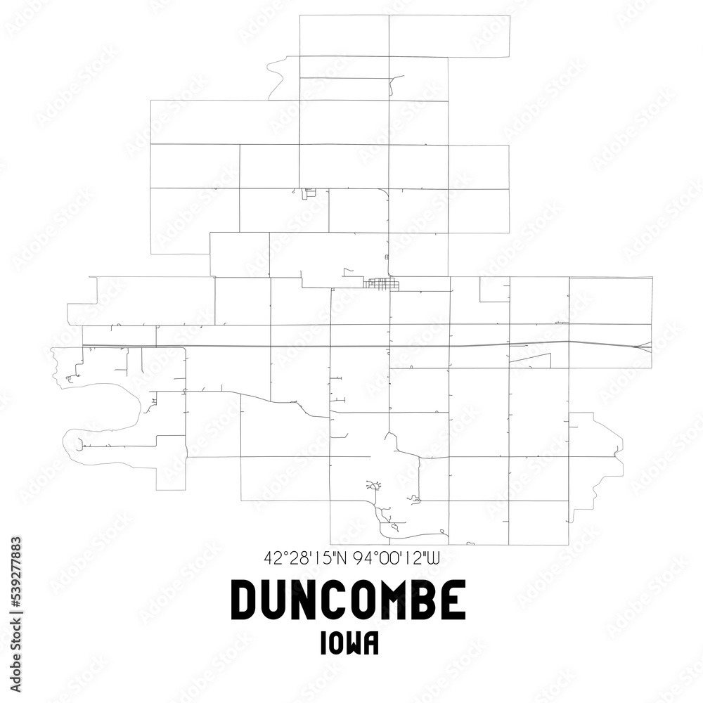 Duncombe Iowa. US street map with black and white lines.