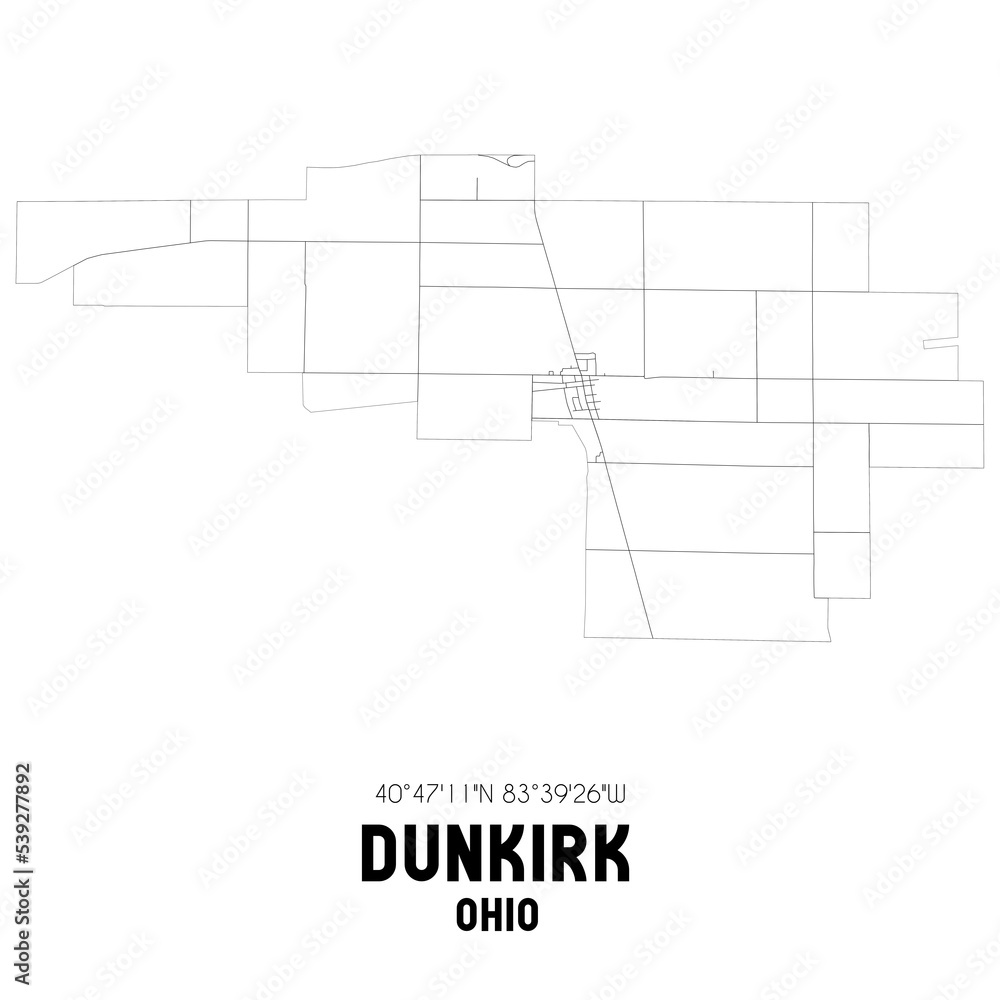 Obraz premium Dunkirk Ohio. US street map with black and white lines.
