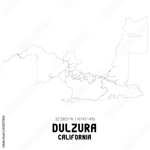 Dulzura California. US street map with black and white lines.