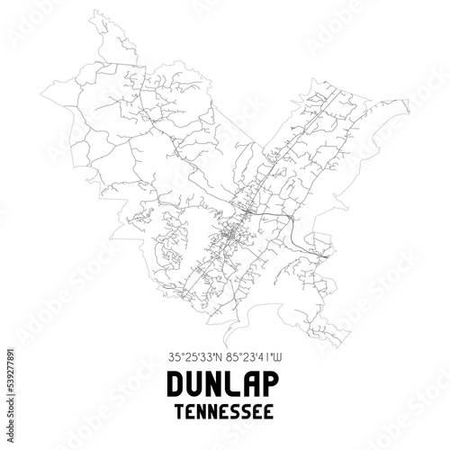 Dunlap Tennessee. US street map with black and white lines.