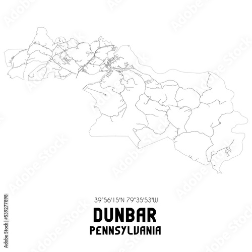 Dunbar Pennsylvania. US street map with black and white lines.
