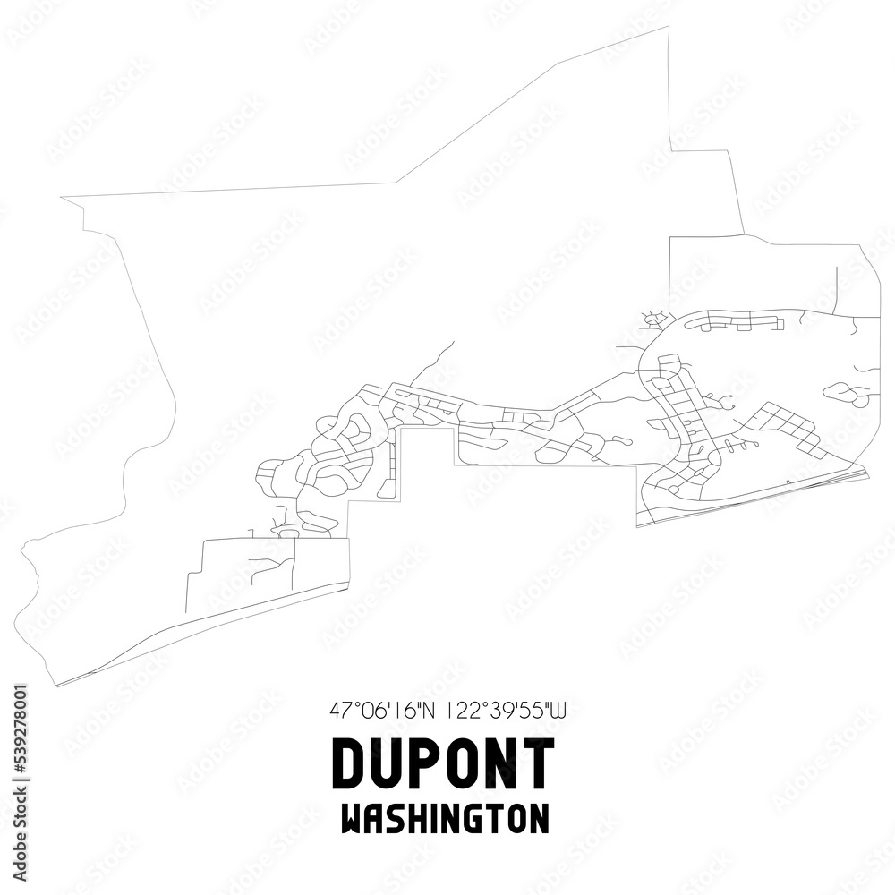 Dupont Washington. US street map with black and white lines. Stock