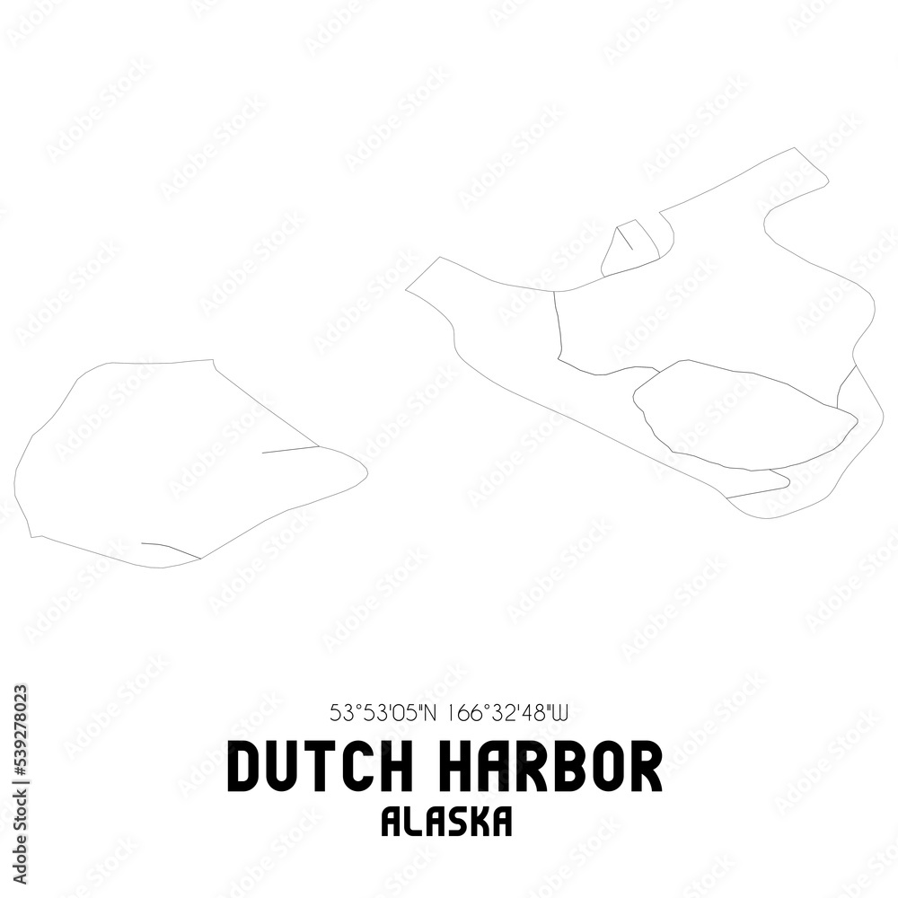 Dutch Harbor Alaska. US street map with black and white lines. Stock