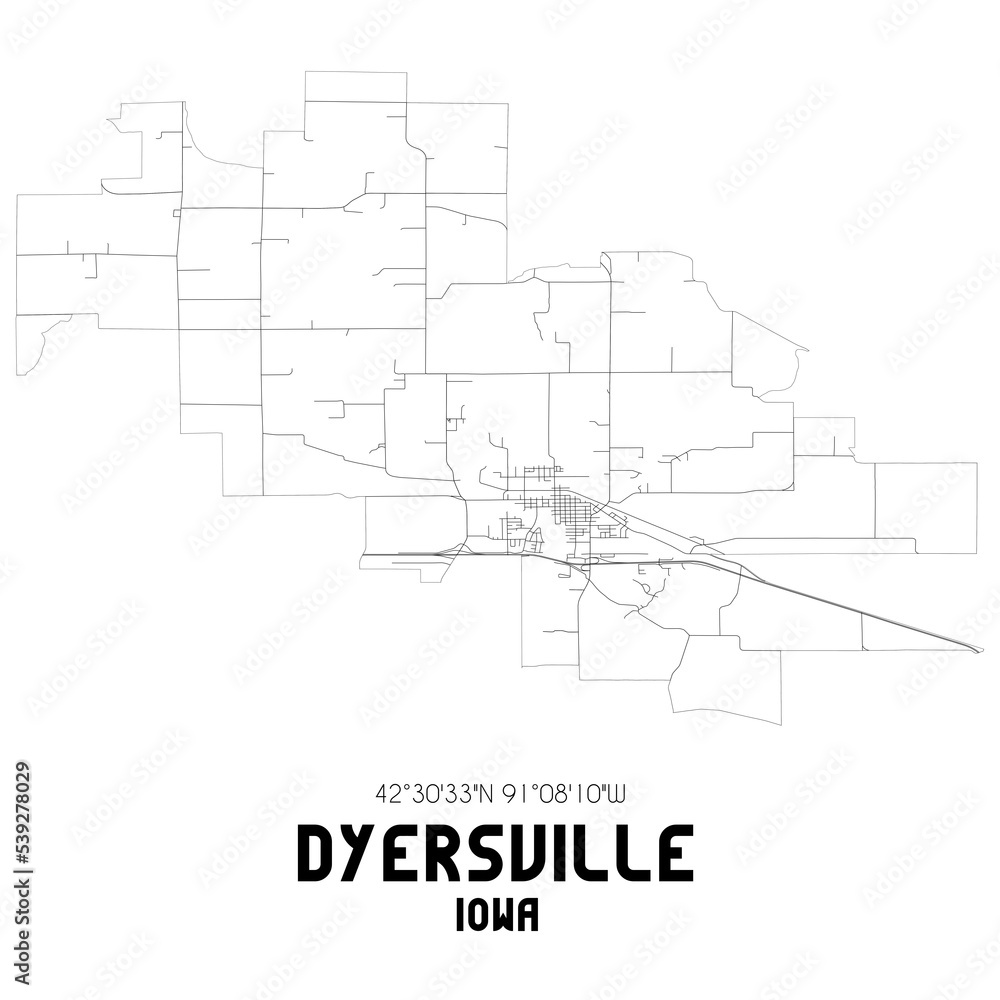 Dyersville Iowa. US street map with black and white lines. Dyersville Iowa. US street map with black and white lines.
