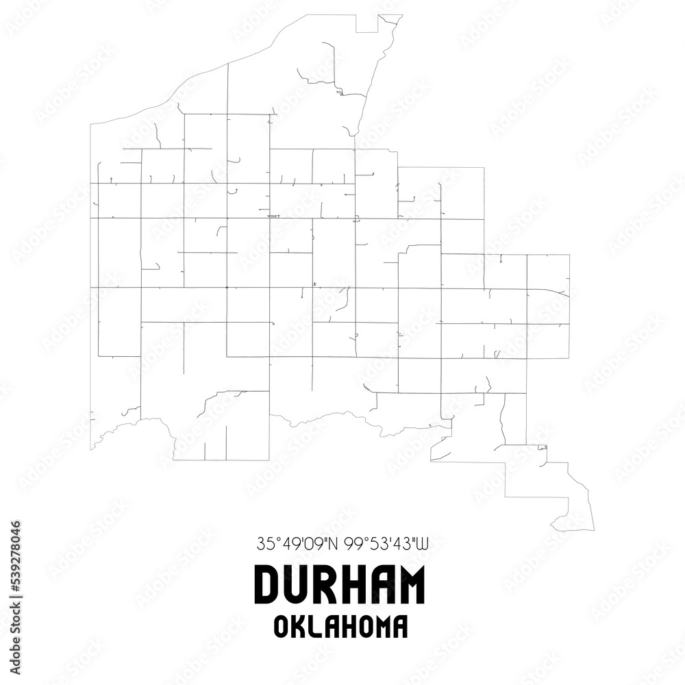 Durham Oklahoma. US street map with black and white lines. Durham Oklahoma. US street map with black and white lines.
