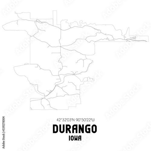 Durango Iowa. US street map with black and white lines.