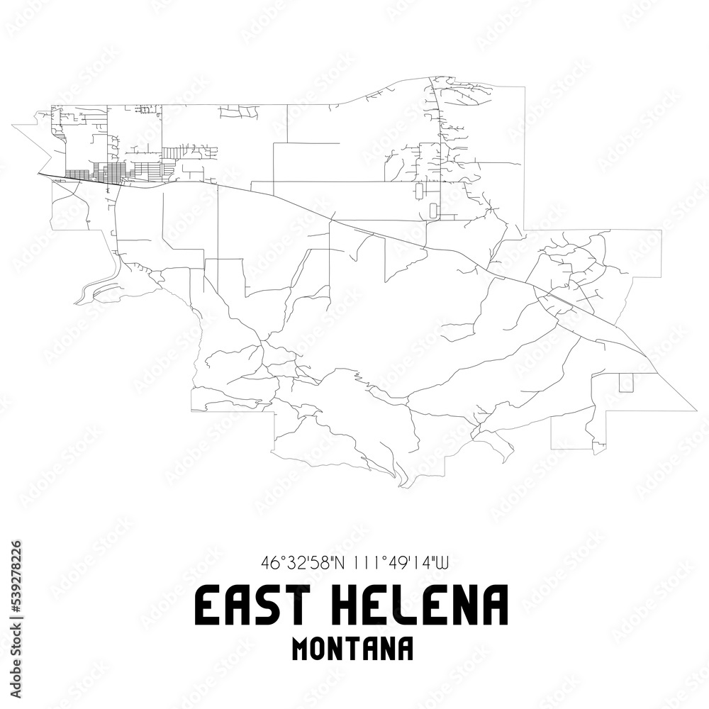East Helena Montana. US street map with black and white lines.