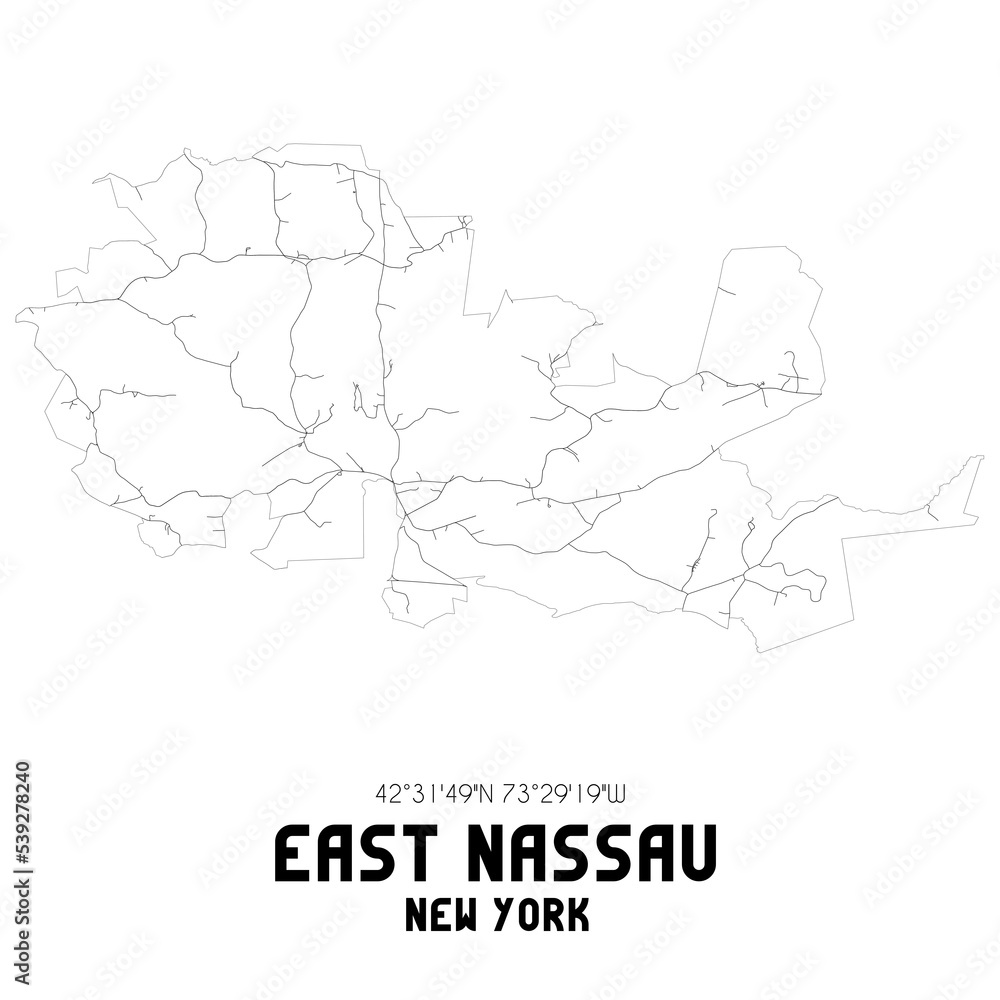 East Nassau New York. US street map with black and white lines.