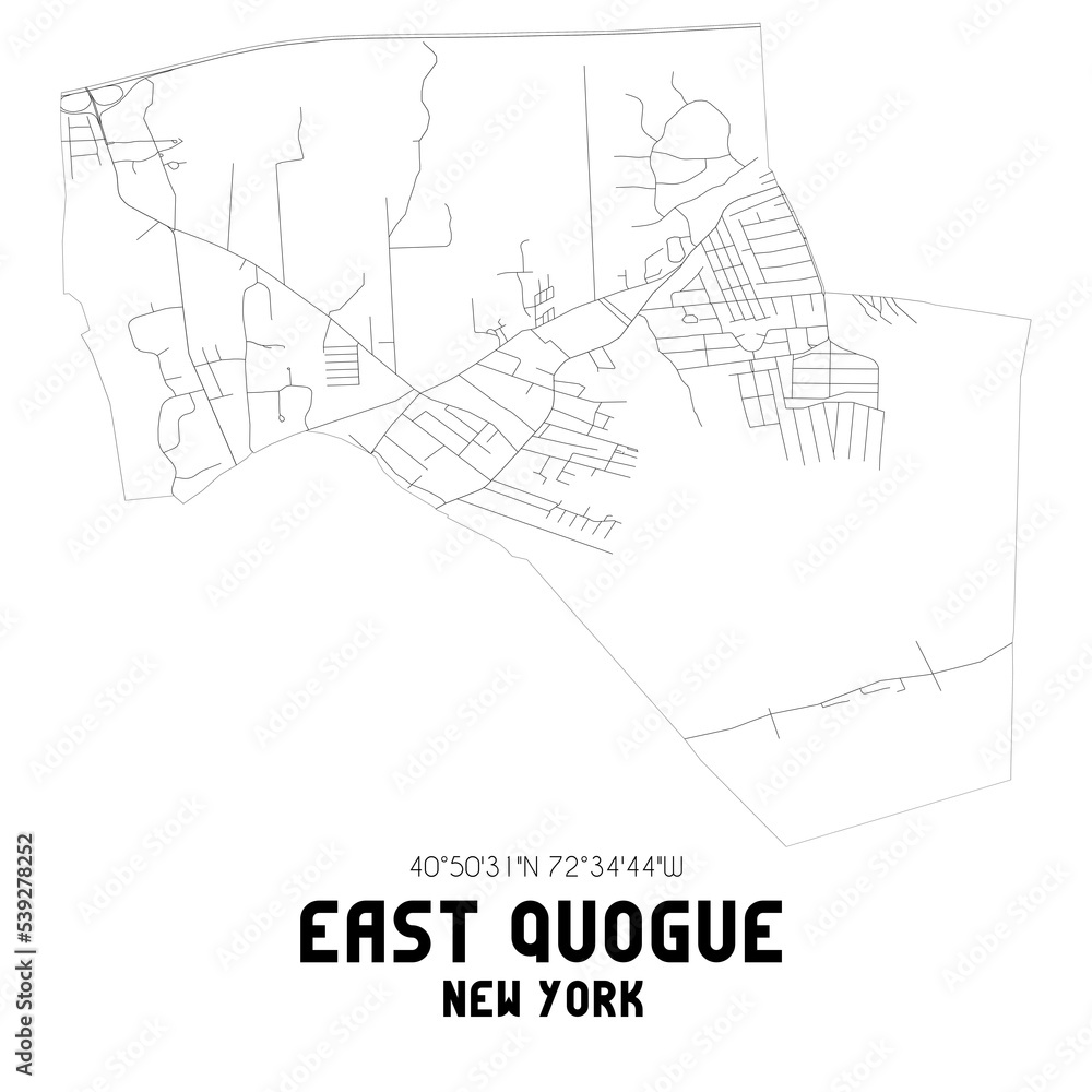 East Quogue New York. US street map with black and white lines.