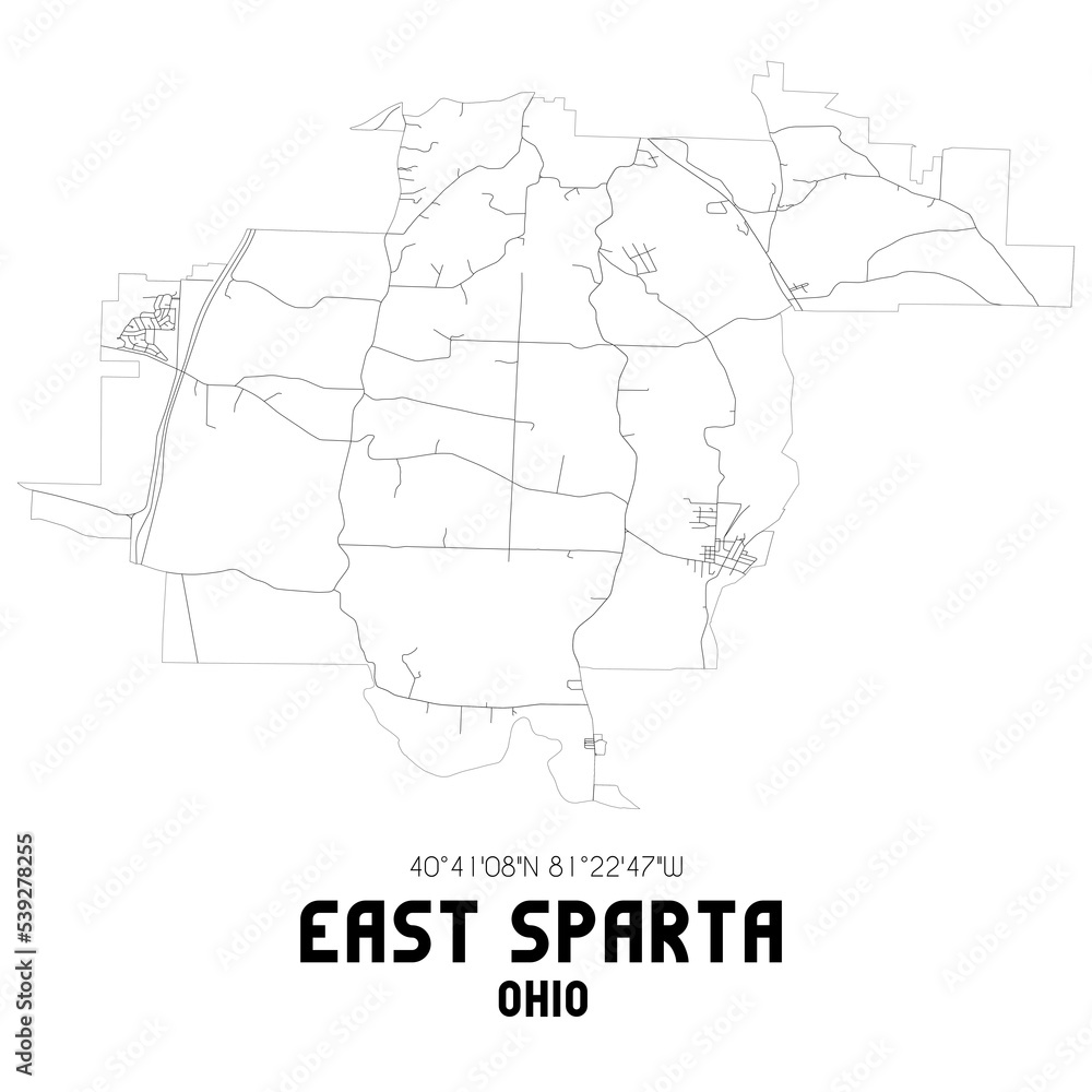 East Sparta Ohio. US street map with black and white lines.