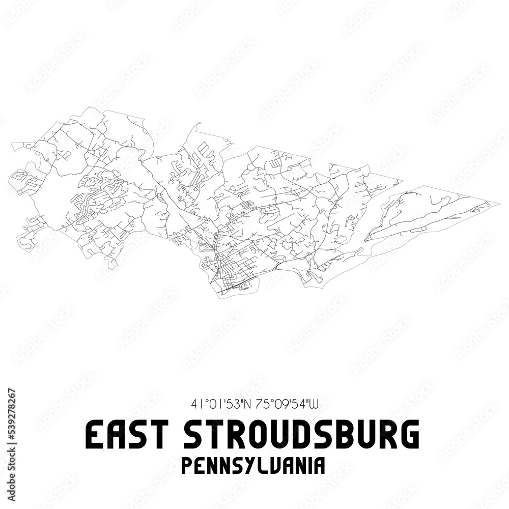 East Stroudsburg Pennsylvania. US street map with black and white lines. East Stroudsburg Pennsylvania. US street map with black and white lines.