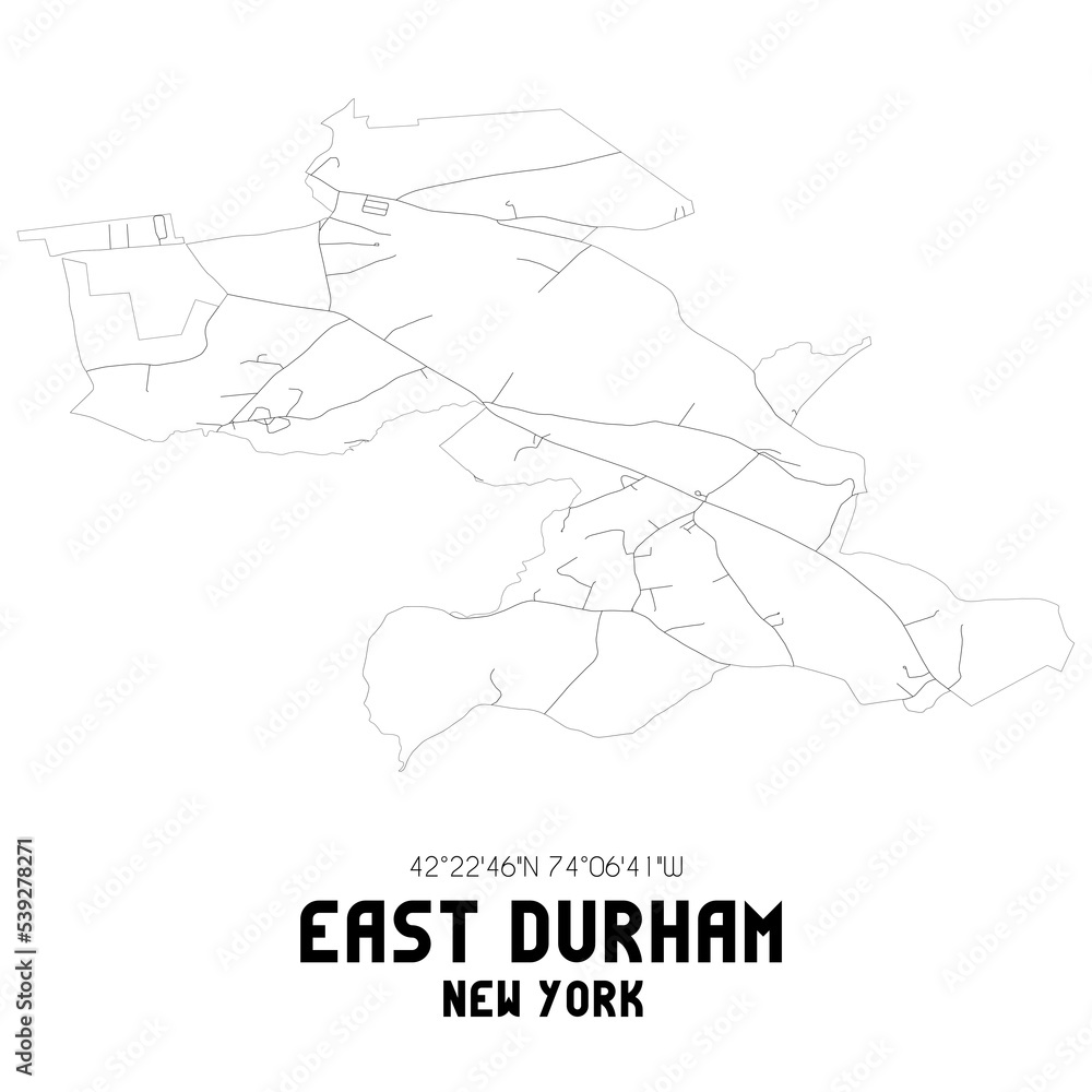 East Durham New York. US street map with black and white lines.