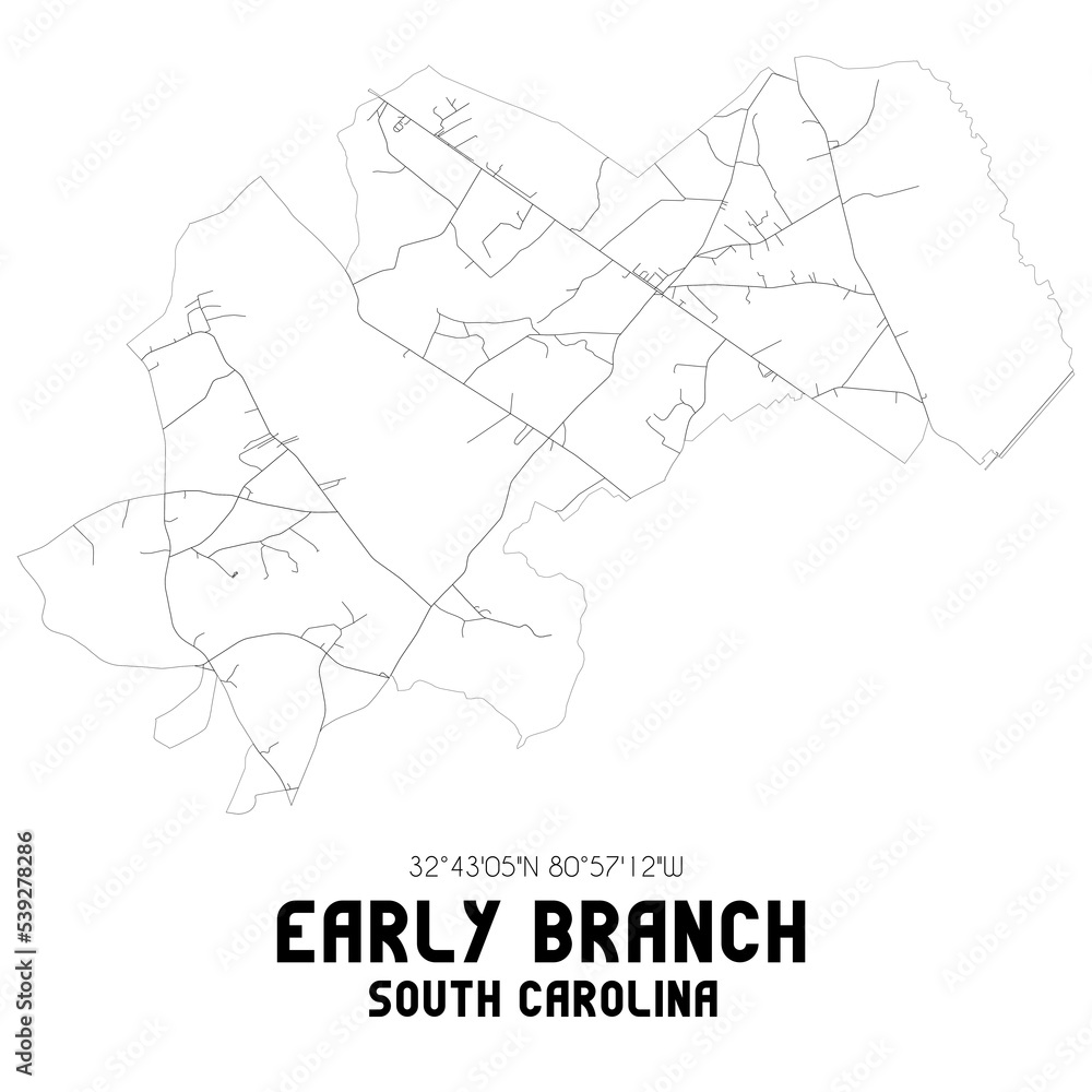 Early Branch South Carolina. US street map with black and white lines.