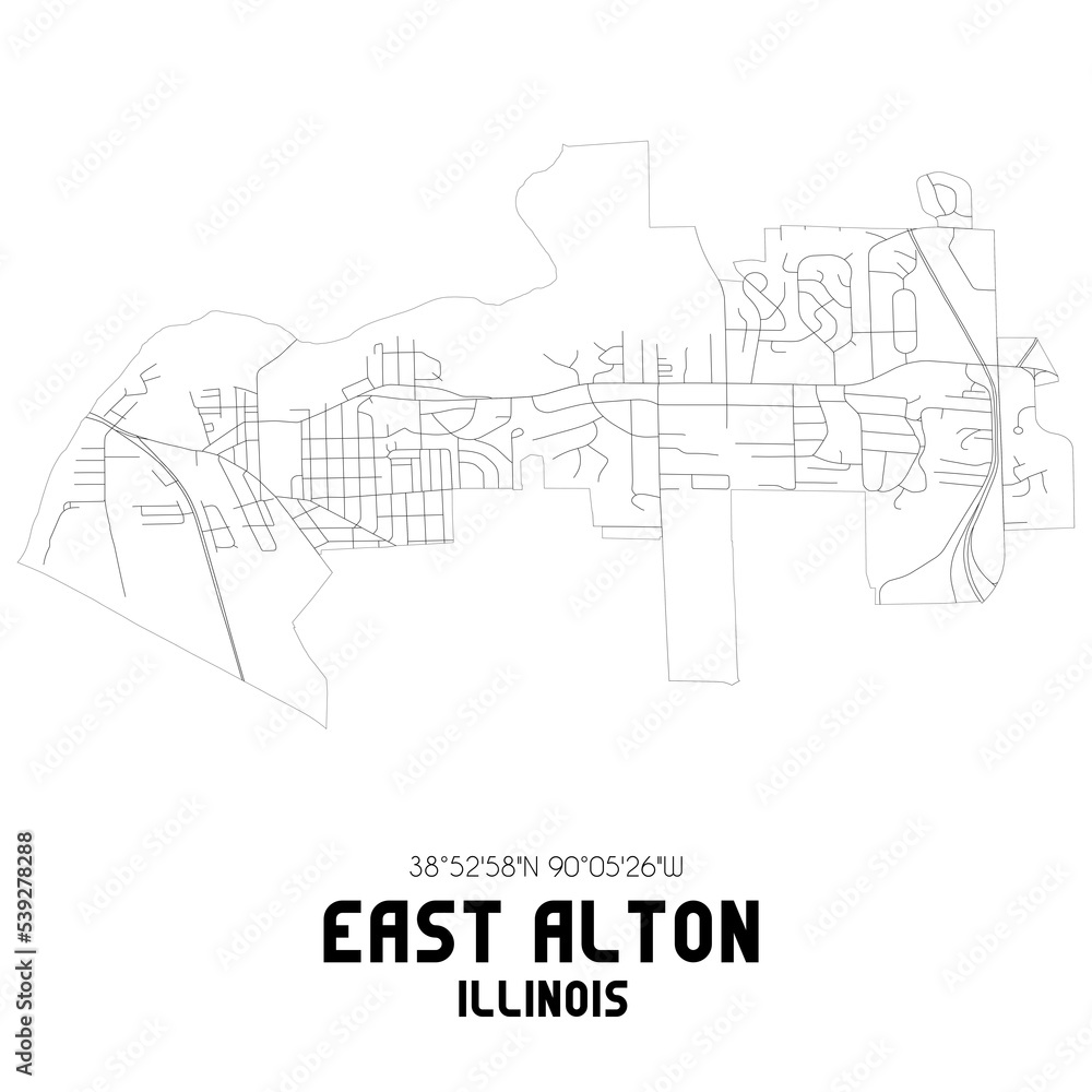 East Alton Illinois. US street map with black and white lines.