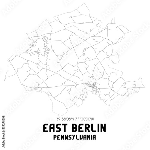 East Berlin Pennsylvania. US street map with black and white lines.