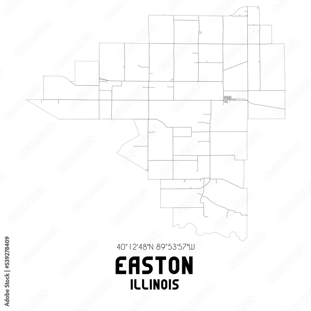 Easton Illinois. US street map with black and white lines.