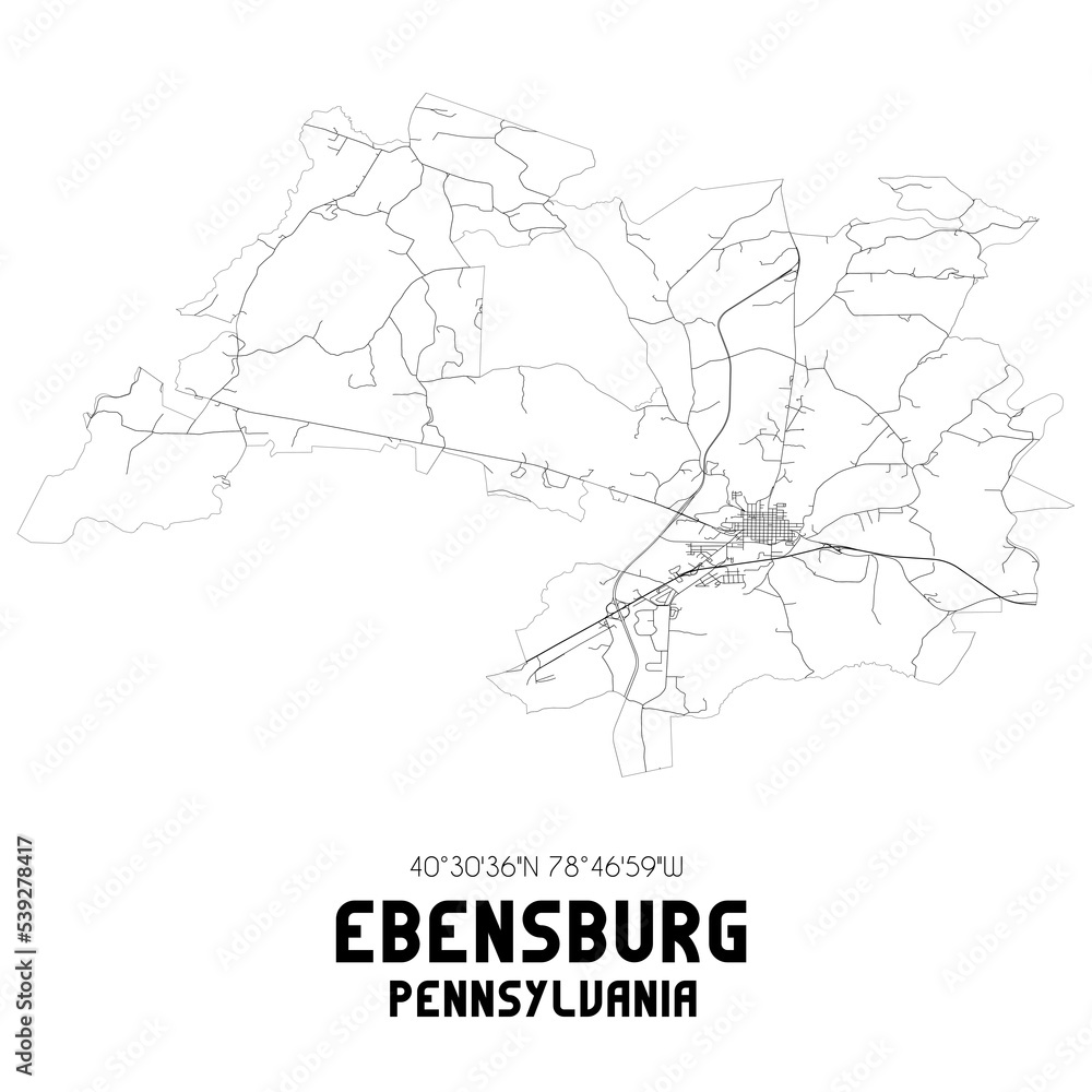 Ebensburg Pennsylvania. US street map with black and white lines.