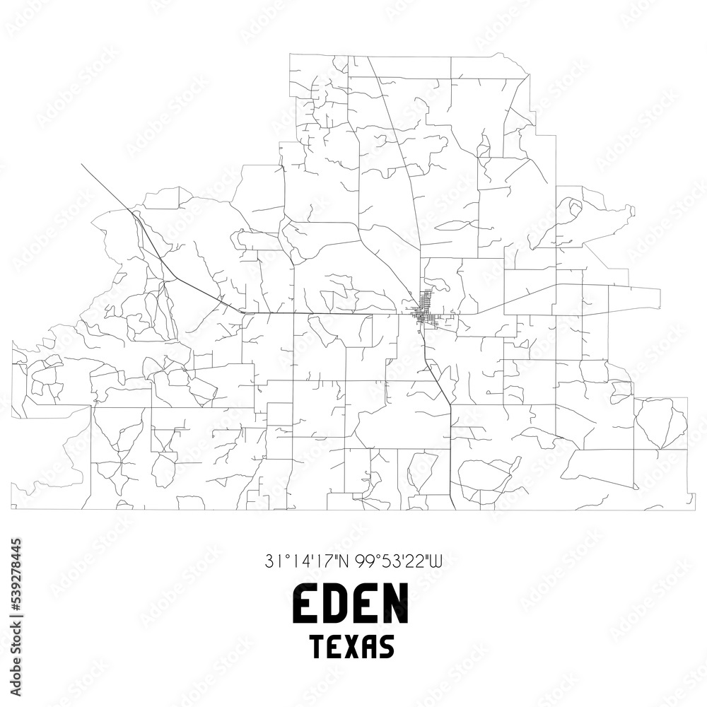 Eden Texas. US street map with black and white lines. Stock