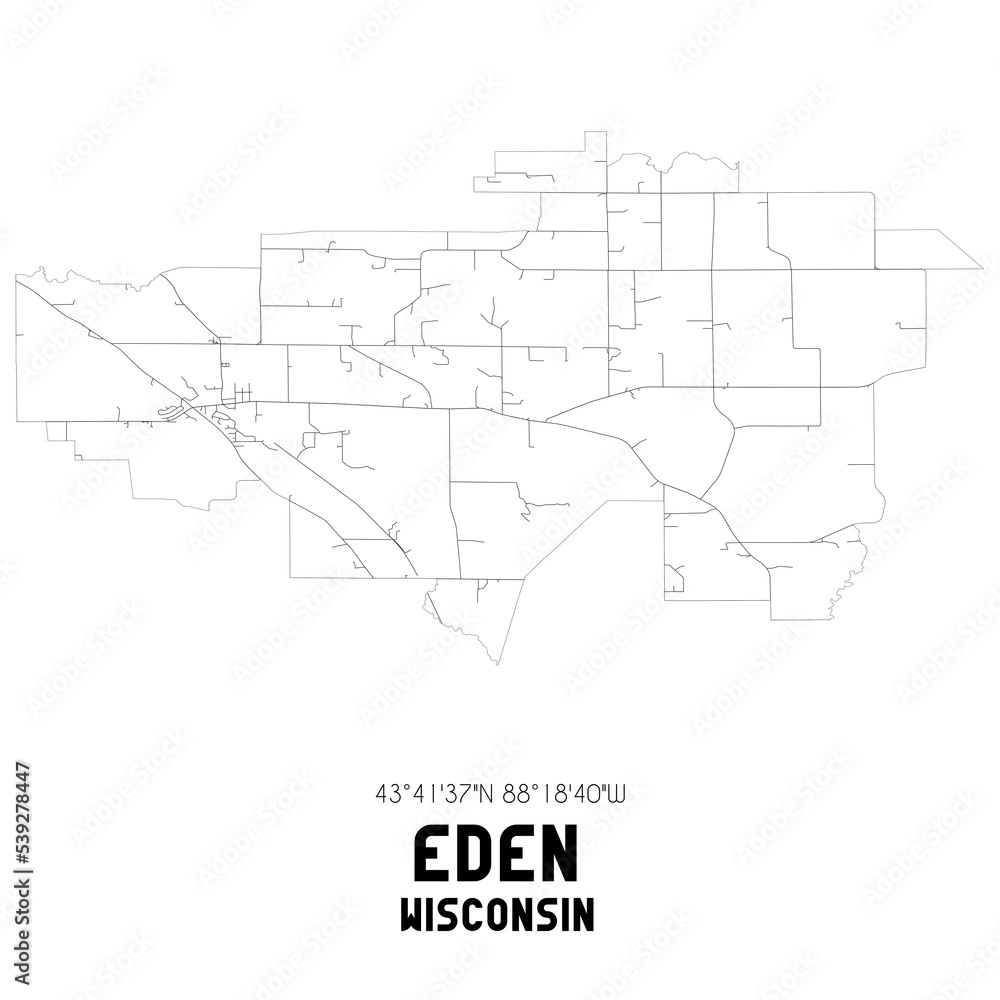 Eden Wisconsin. US street map with black and white lines.