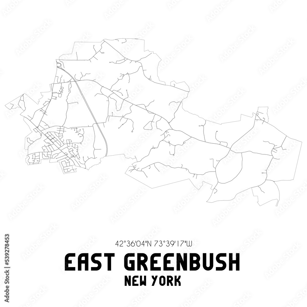 East Greenbush New York. US street map with black and white lines.