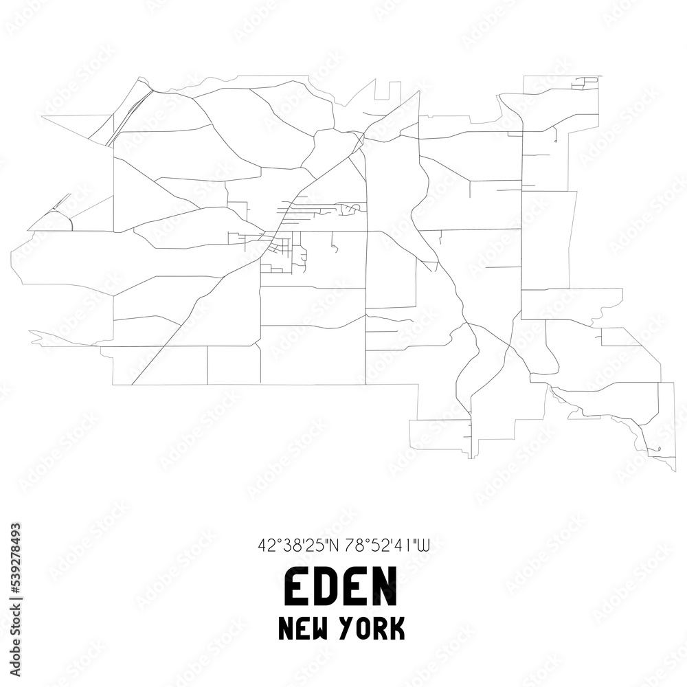 Eden New York. US street map with black and white lines.