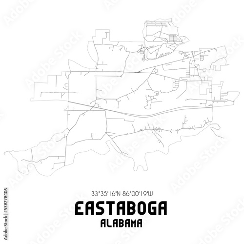 Eastaboga Alabama. US street map with black and white lines.