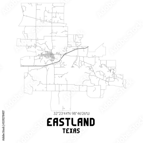 Eastland Texas. US street map with black and white lines.