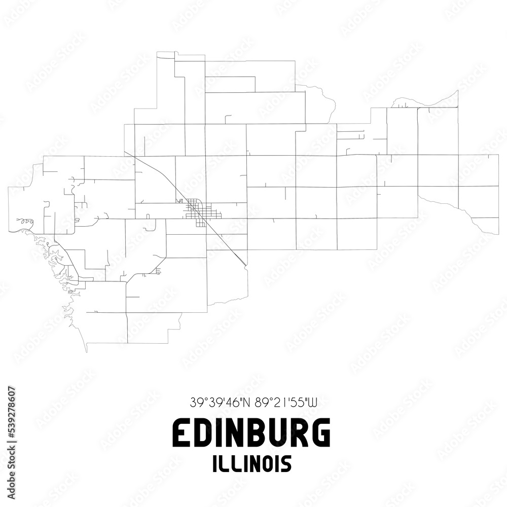 Edinburg Illinois. US street map with black and white lines.