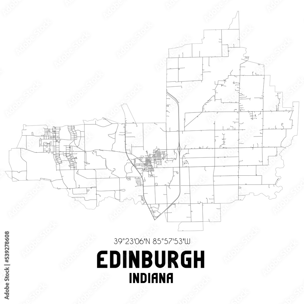 Edinburgh Indiana. US street map with black and white lines. Edinburgh Indiana. US street map with black and white lines.