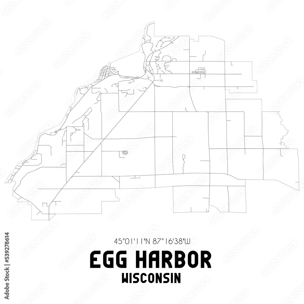 Egg Harbor Wisconsin. US street map with black and white lines.