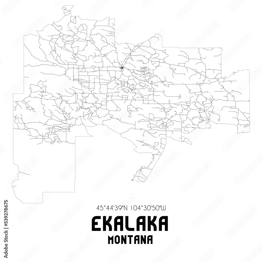 Ekalaka Montana. US street map with black and white lines.