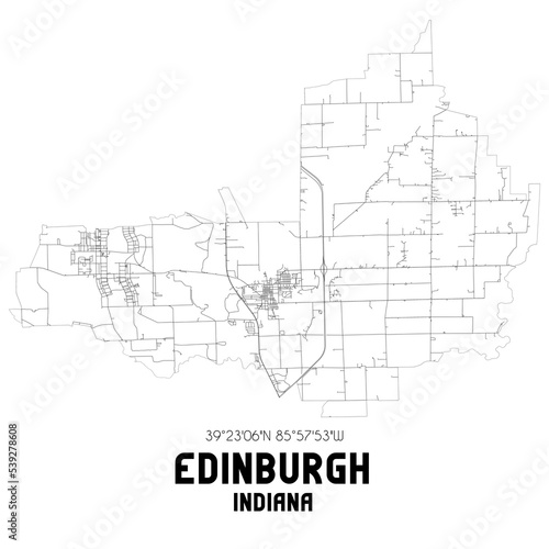 Edinburgh Indiana. US street map with black and white lines.