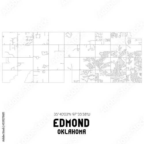 Edmond Oklahoma. US street map with black and white lines.