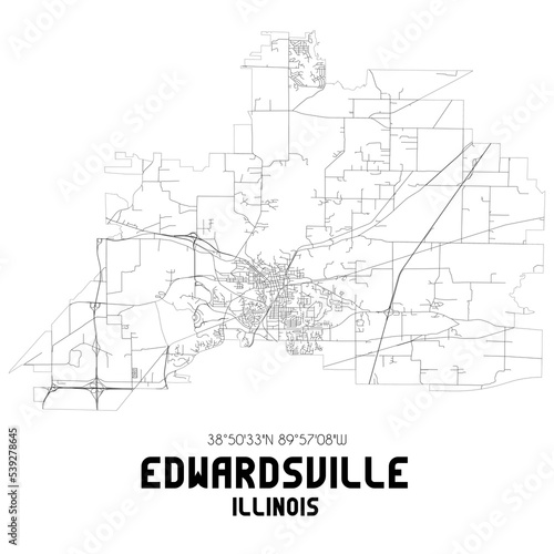 Edwardsville Illinois. US street map with black and white lines.