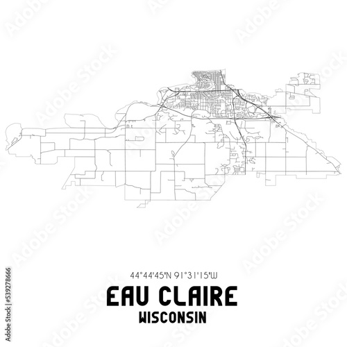 Eau Claire Wisconsin. US street map with black and white lines.