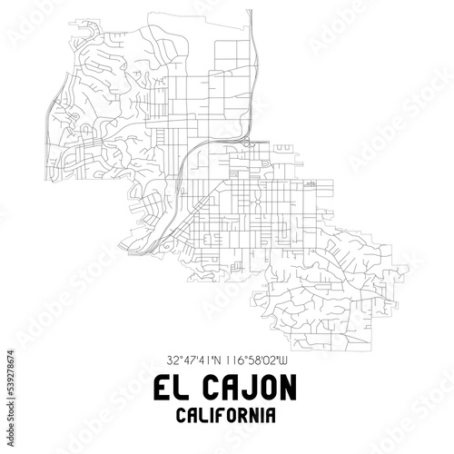 El Cajon California. US street map with black and white lines.